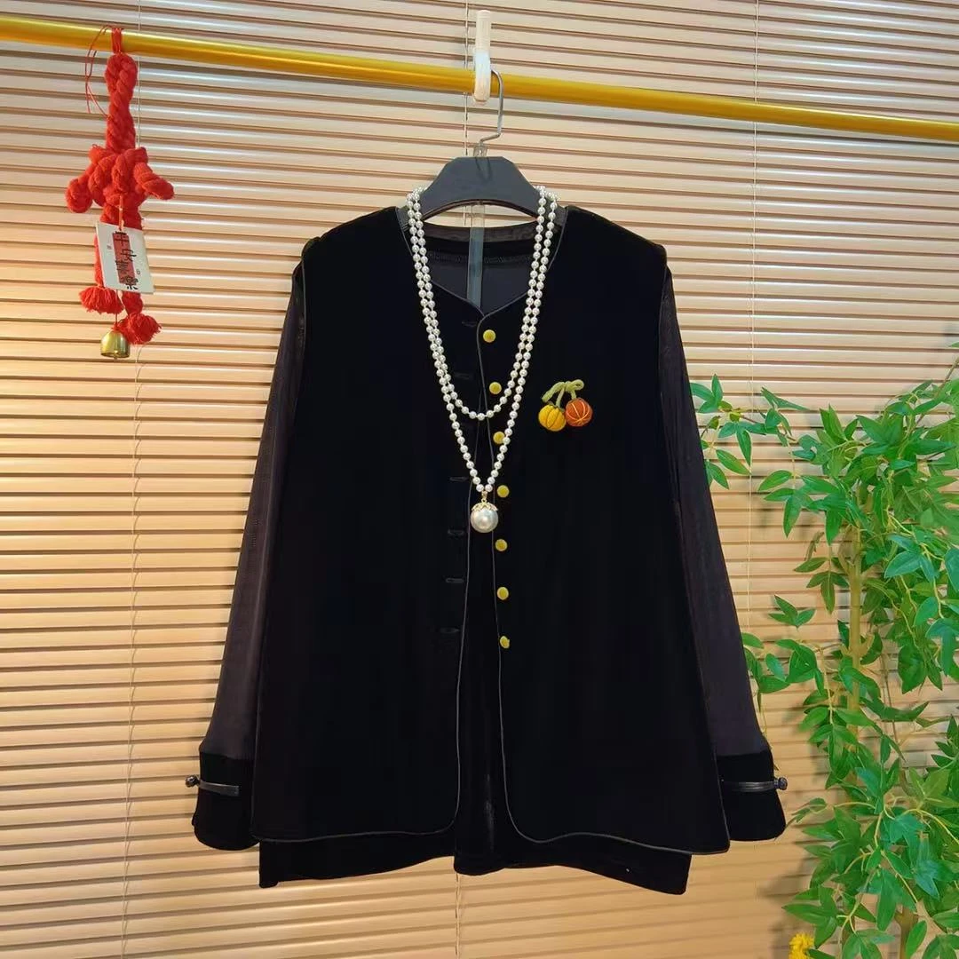 设计感复古丝绒百搭洋气马甲打底胖YY2025秋季新款新中式国风套装