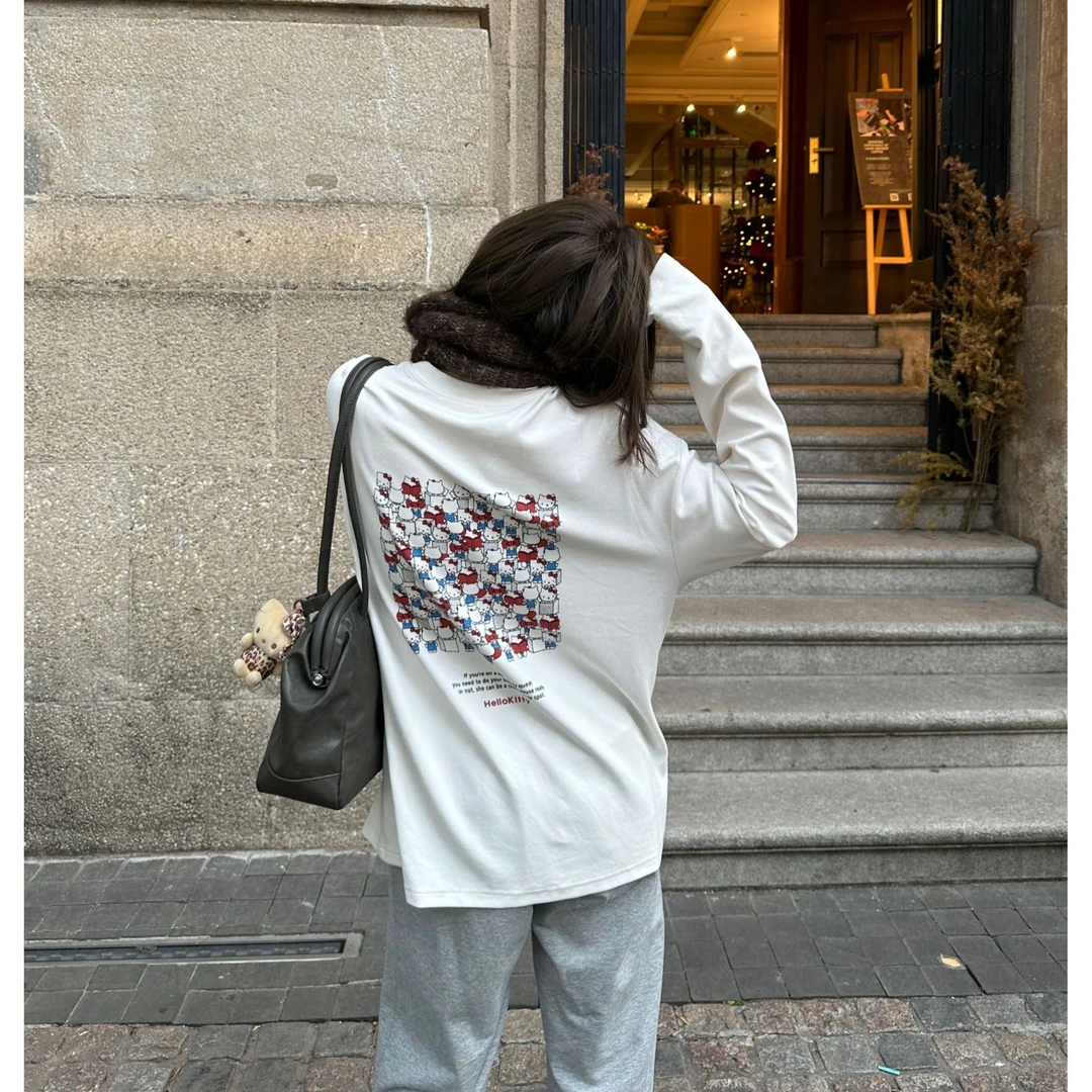 Our2【kitty长袖】休闲百搭设计感印花T恤【X5106】