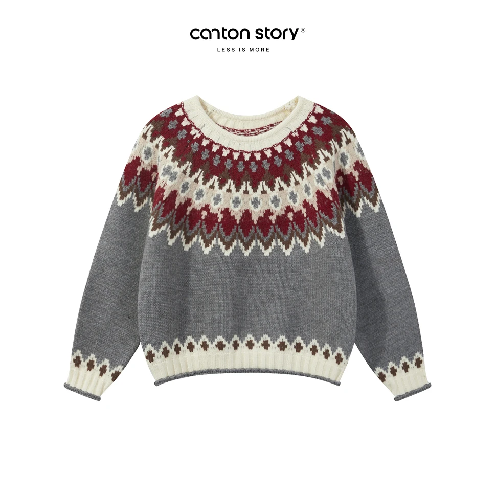 羊城故事【清仓】 费尔岛撞色保暖上衣 Y24Y11x卷边套头毛衣x8197