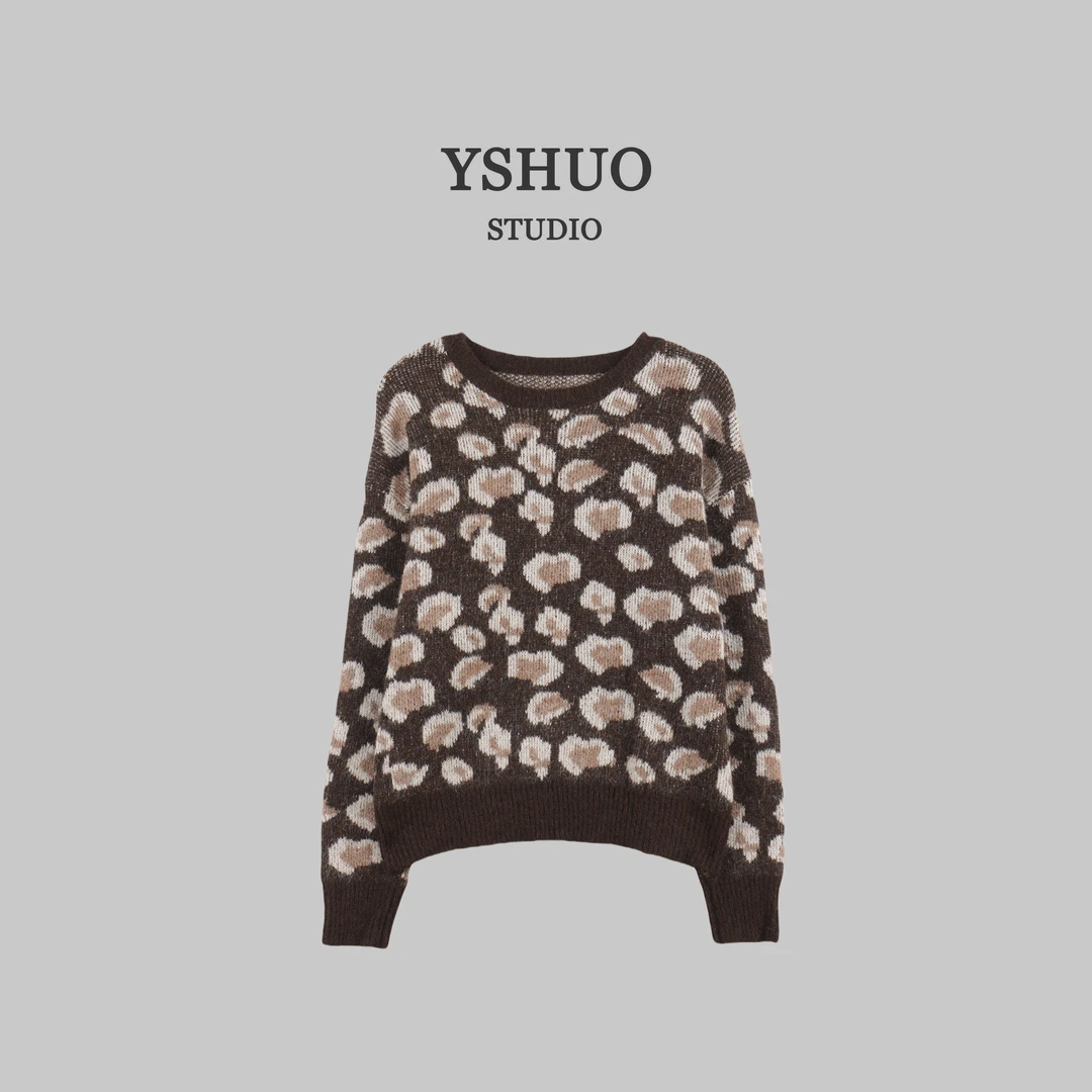 YSHUO【红红推荐】轻奢时尚百搭女士咖色小鸭拼色套头毛衣 592501