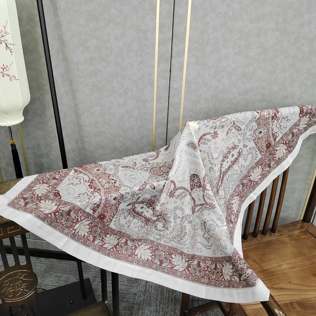 【伊丽莎白】-储秀新款110澳毛镂空包边单面印花方巾