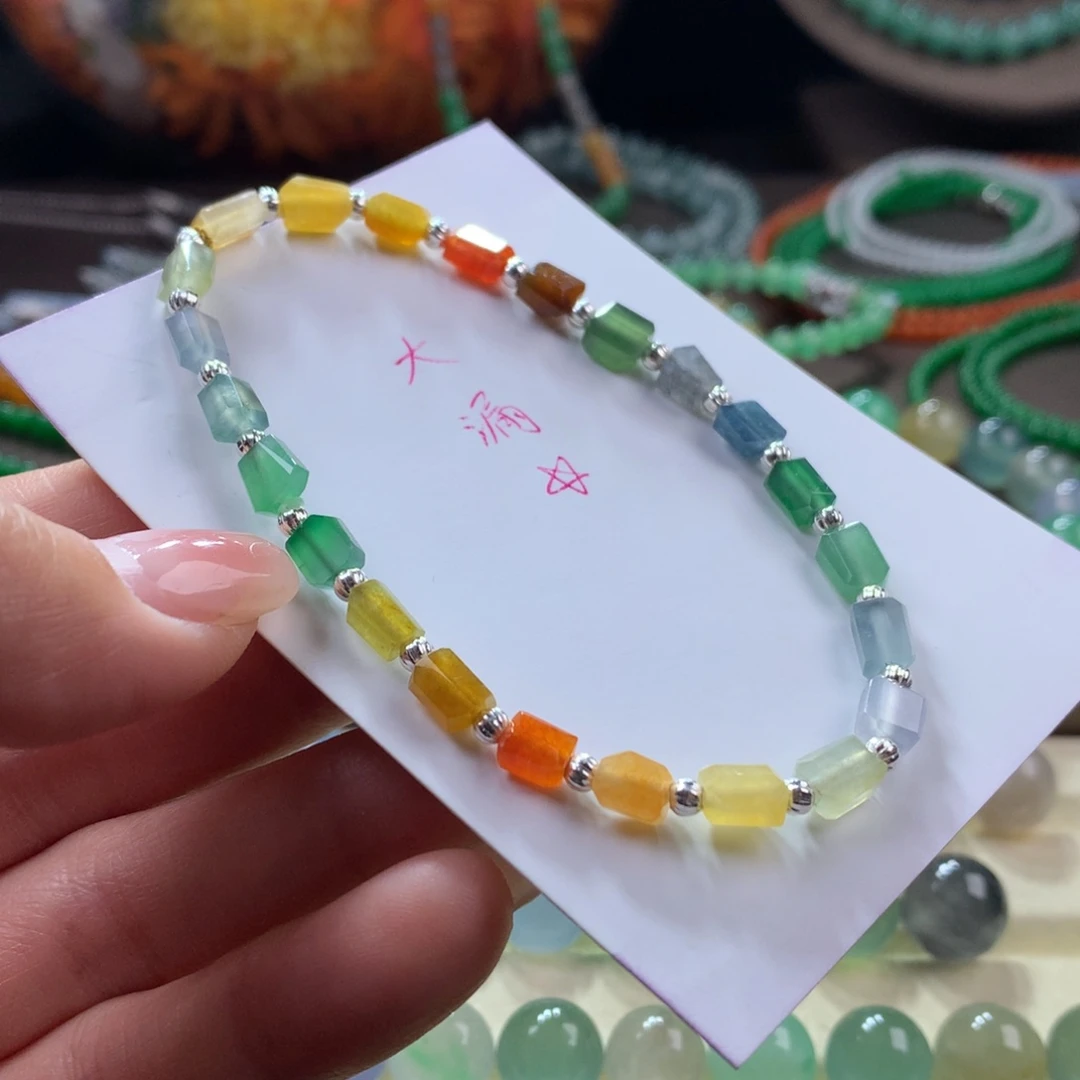 未镶嵌手链翡翠冰彩虹随型串