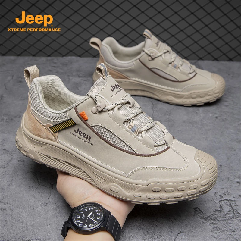 Jeep吉普男鞋2025新款真皮厚底防滑户外徒步登山开车包头运动鞋子