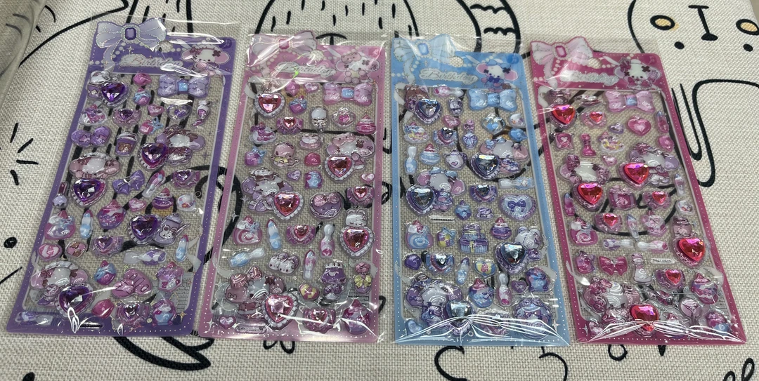 3D立体浮雕蝴蝶结爱心宝石水晶贴纸女孩手机装饰（4份）