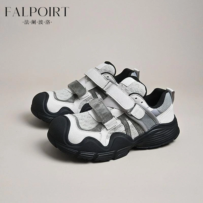 FALPOIRT丑萌登山鞋女日系个性潮流2025新款大头反绒皮厚底老爹鞋
