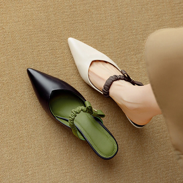 5.5cm羊皮时尚气质拖鞋女外穿细跟包头半拖高跟纯皮夏季2025新款