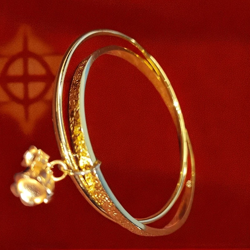 足银手镯 碎冰冰套环手镯足银999双生双铃时尚百搭复古百搭 气质