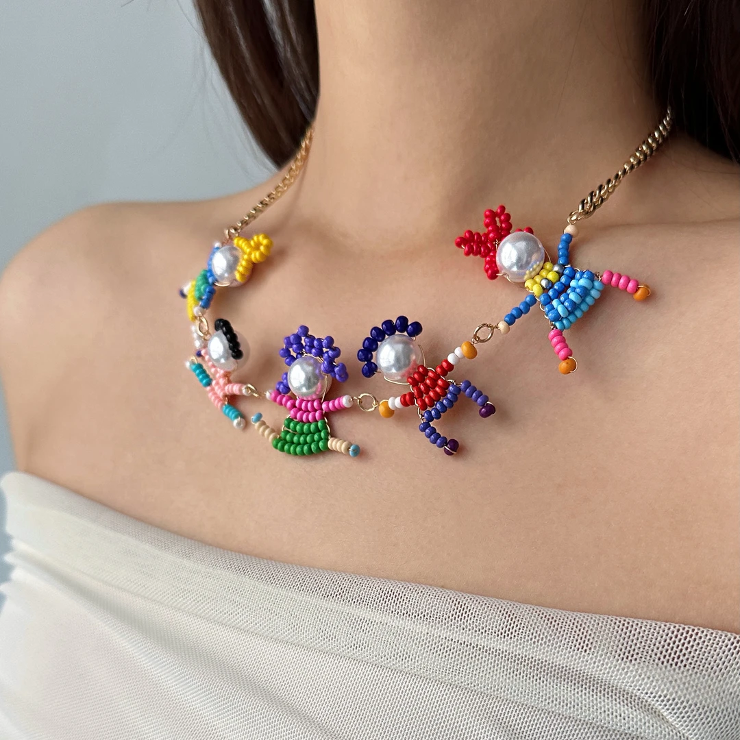 合金亚克力项链 X5134-1甜美可爱精致百搭潮流设计感珠珠小人项链