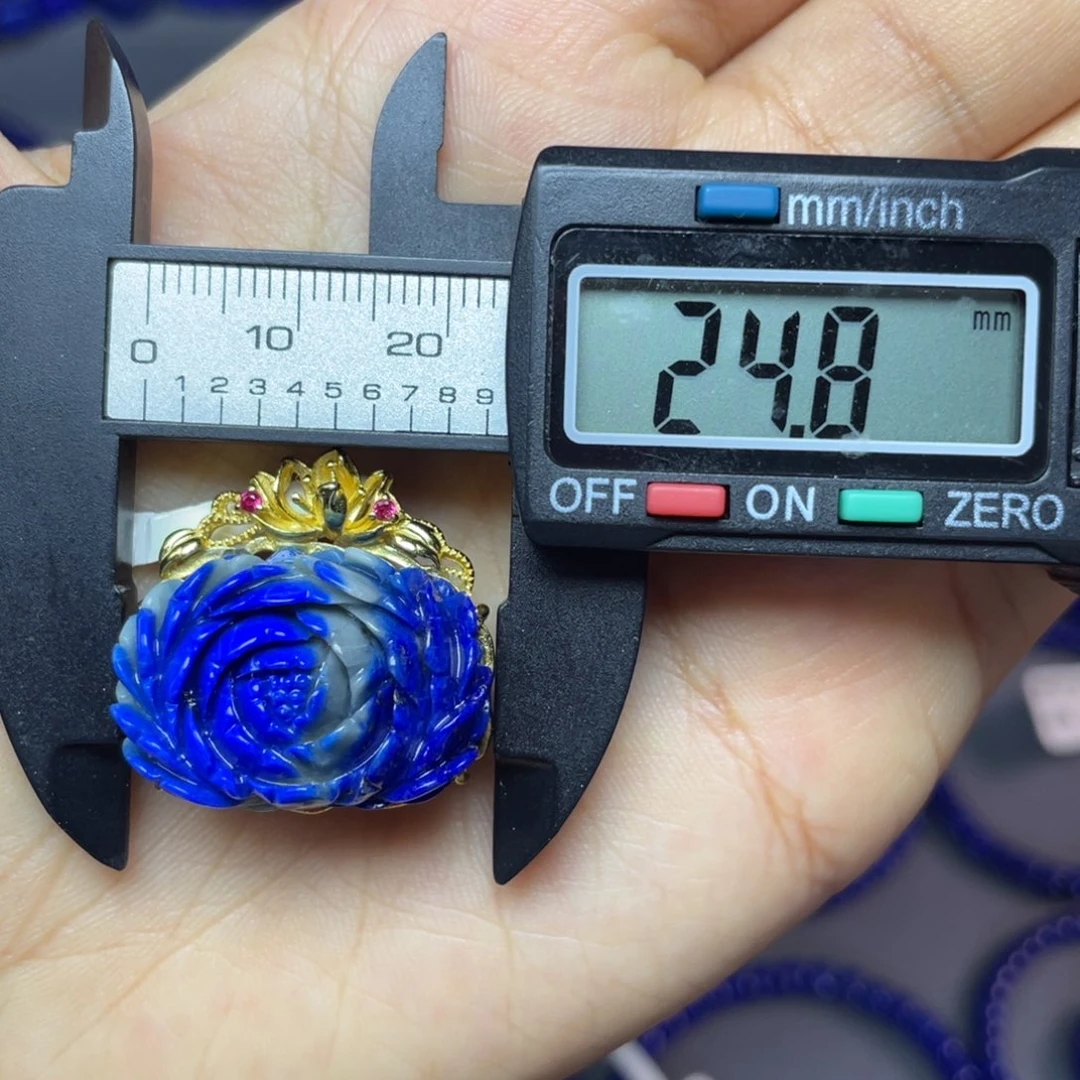 银S925镀金镶嵌青金石牡丹花吊坠