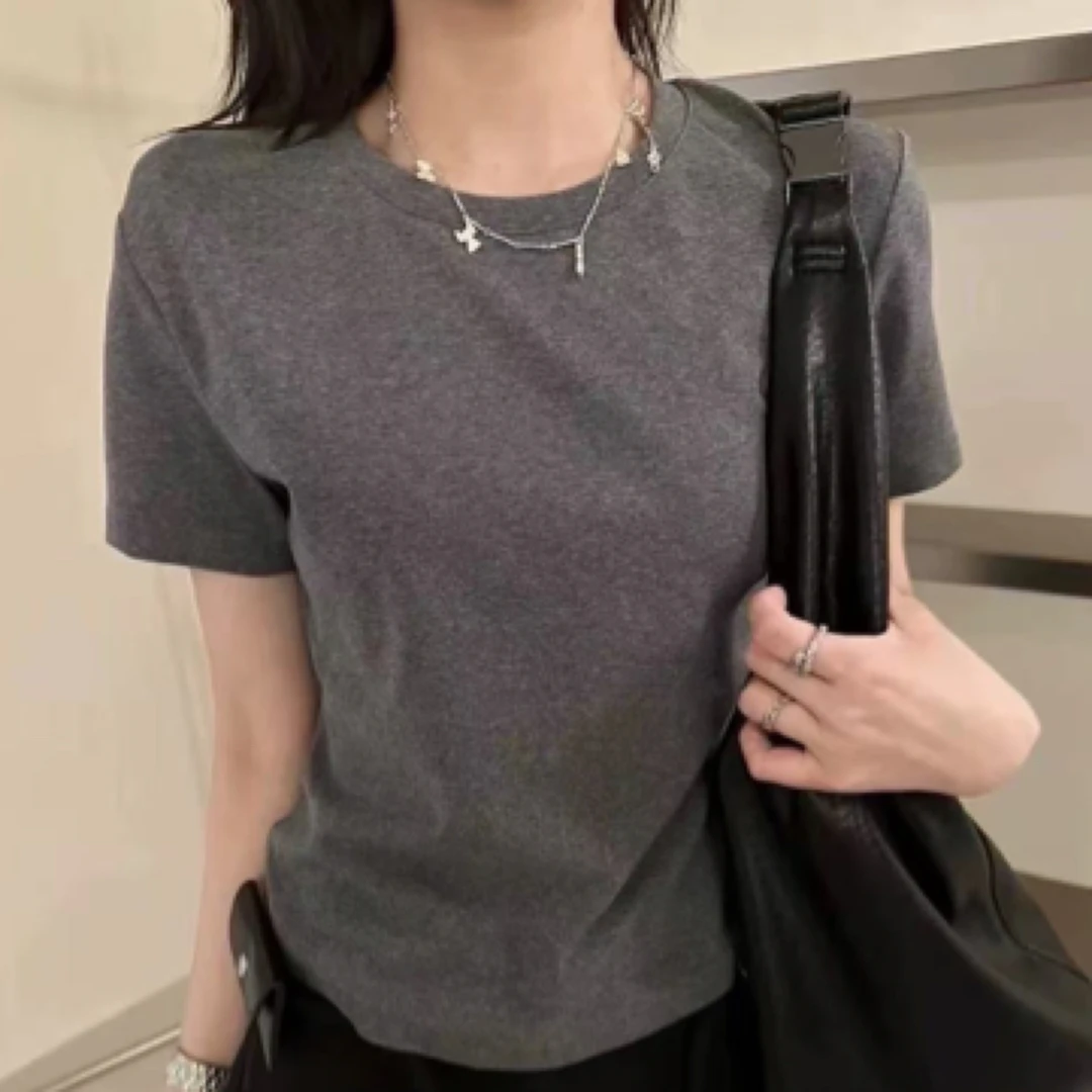 【云云精选】1271 夏季背后镂空刺绣字母T恤