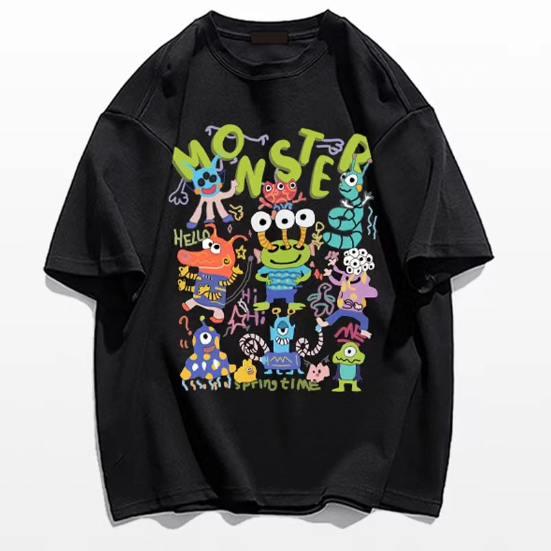 创意减龄趣味卡通印花夏季女大码2-300斤100%重磅纯棉套头短袖T恤