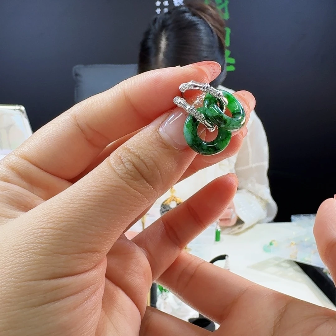 翡翠耳饰银S925镶嵌925镶嵌