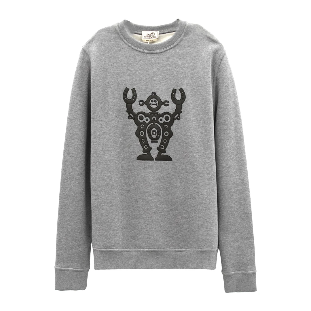 未使用 Hermes/爱马仕 皮机器人图案圆领卫衣