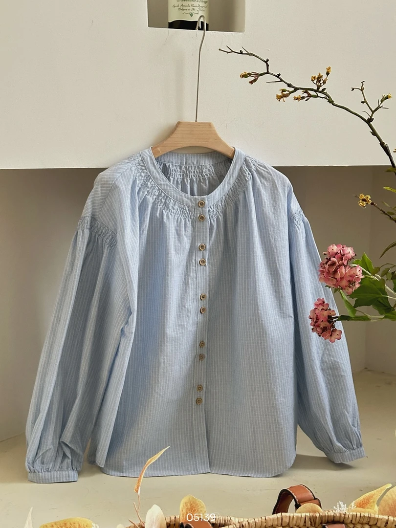 【杭州S姐精品女装】复古提花刺绣圆领设计感小众上衣05139