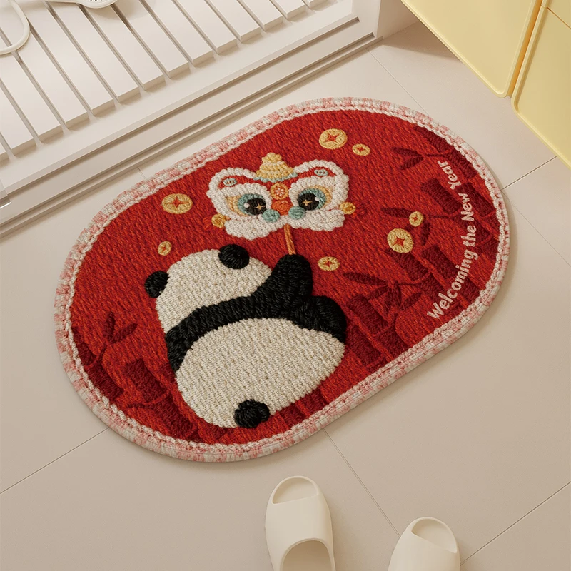 朱红迎新椭圆亚麻编织浴室吸水速干防滑家用卫生间门口实用脚垫