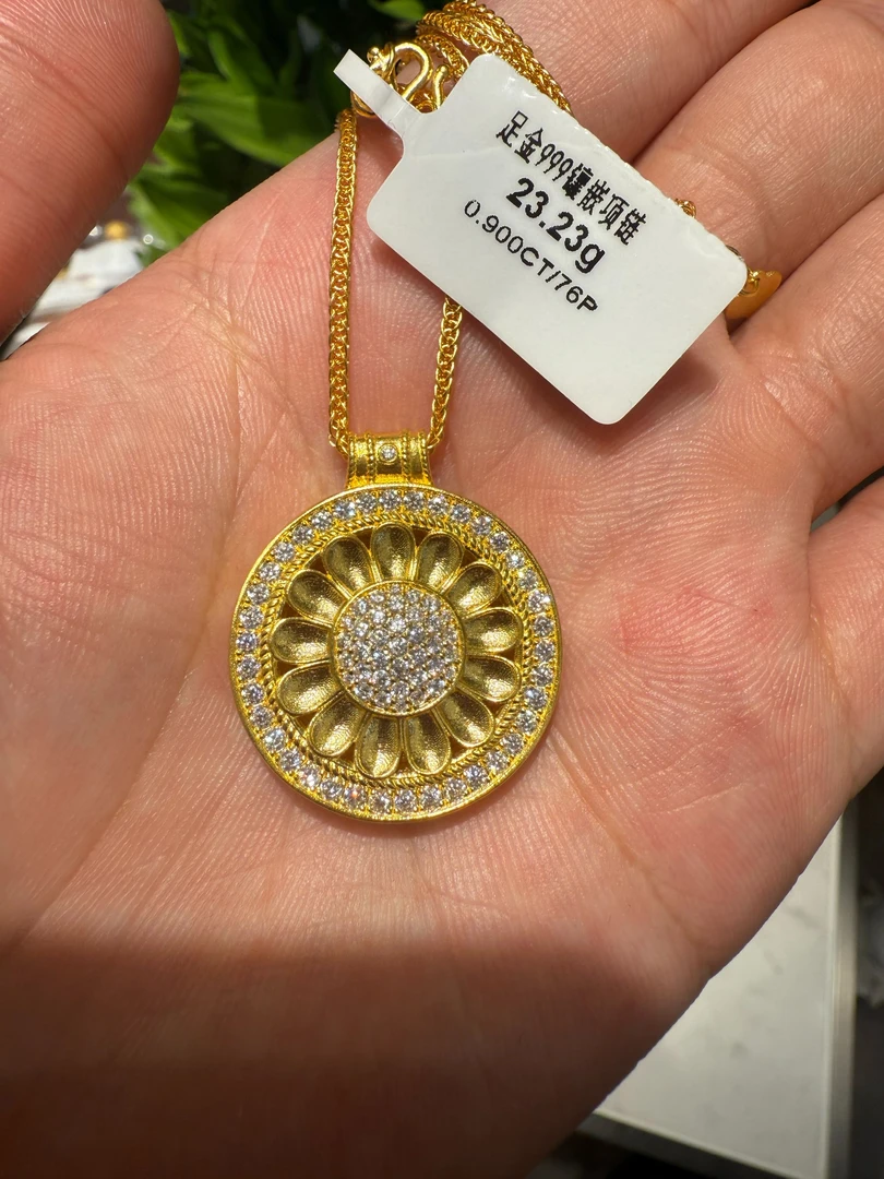 足金999向日葵镶嵌罗盘套链