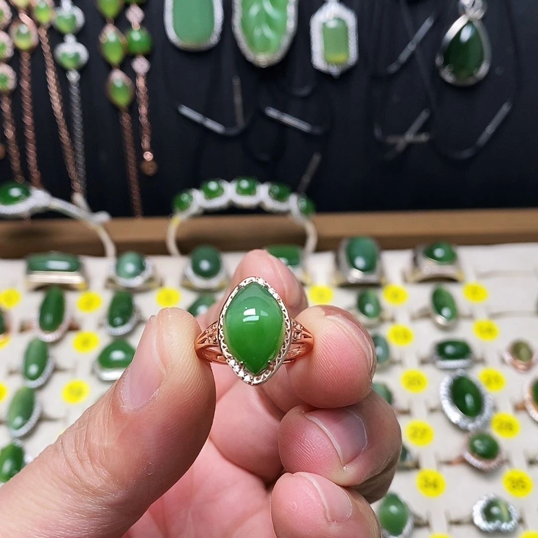 和田玉（碧玉）银S925镶嵌戒指