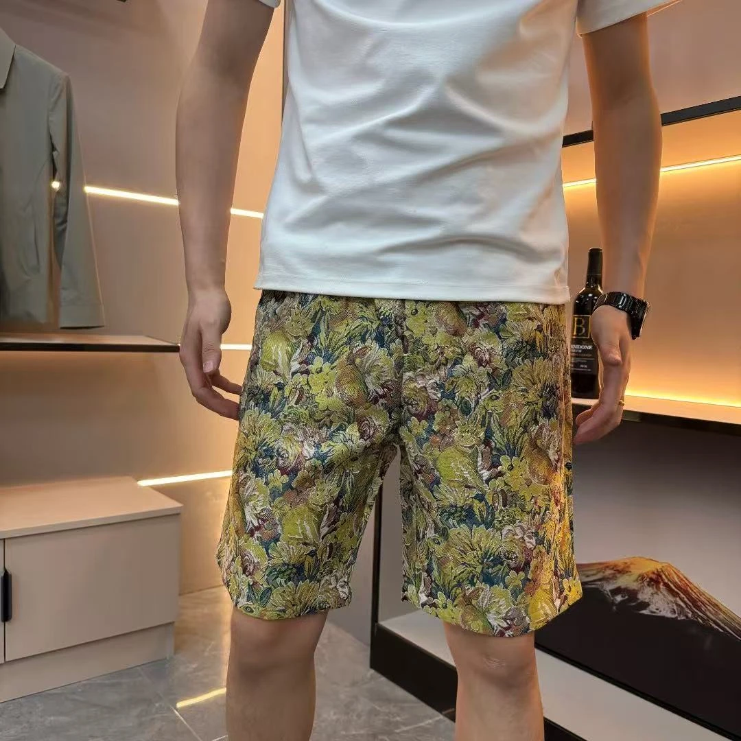 2025夏季新款时尚国潮提花直筒短裤男士高级感个性宽松休闲五分裤