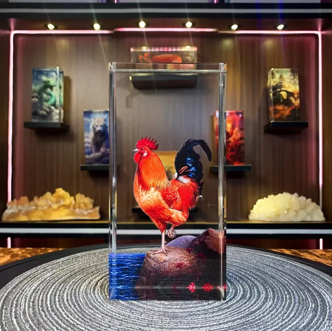 【内雕公鸡】水晶摆件观赏造景当代人造水晶艺术品精美创意手工艺