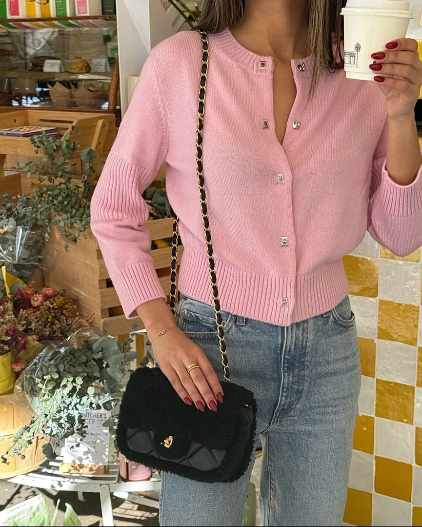 【长芯】24B百搭精致书包扣小圆领开衫 YZ24K00869