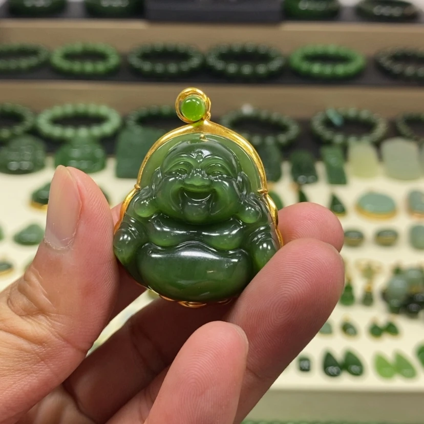 【闪购商品】和田玉（碧玉）18K金镶嵌颈饰草*味