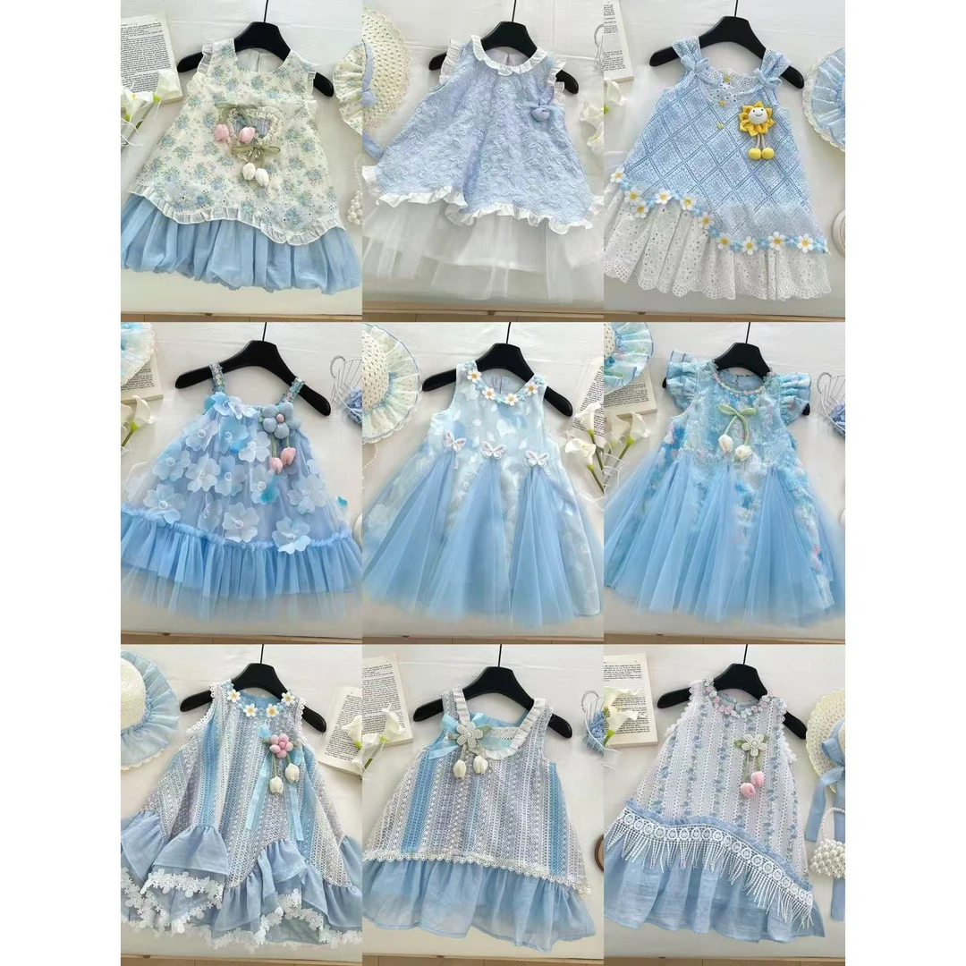 【A01-A66】女童新款公主连衣裙女宝蓝色夏季儿童裙子