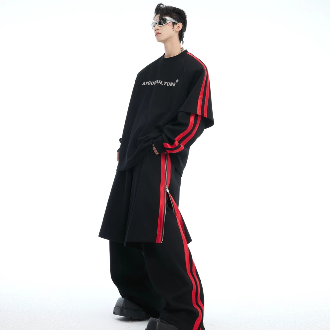 ArguECulturE重磅小众复古撞色圆领外套宽松休闲春季情侣卫衣套装