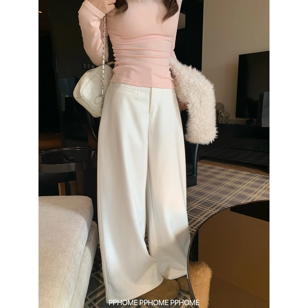 版型超正巨显瘦 2025秋冬直筒毛呢休闲裤女宽松阔腿裤百搭裤子ins