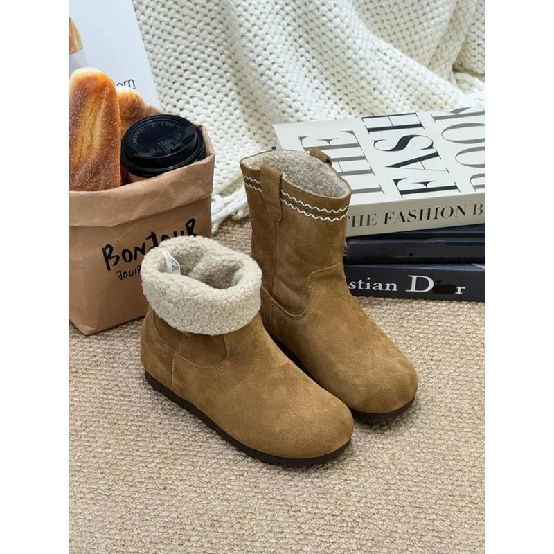 榛果暖绒！韩系软萌加绒勃肯短靴女复古软底马丁靴子28-16/B1