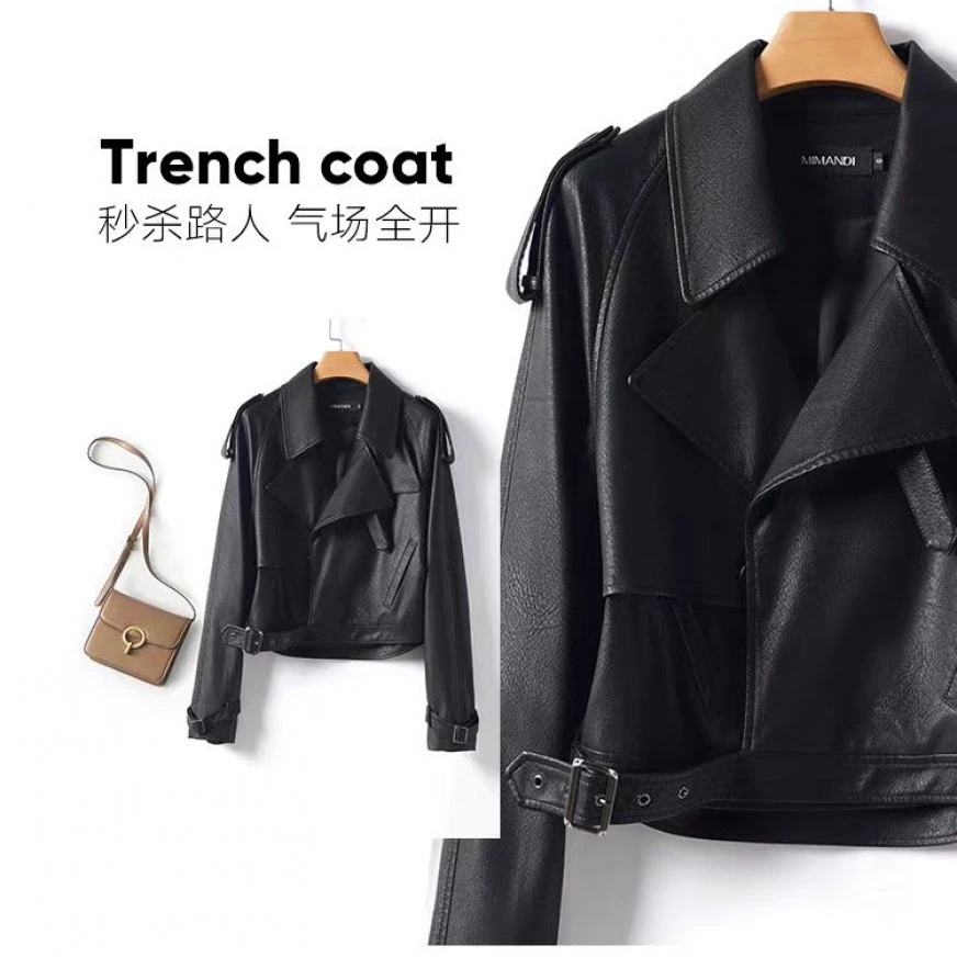 海宁真皮皮衣女短款2025春秋新款宽松高端机车皮夹克小个子外套潮