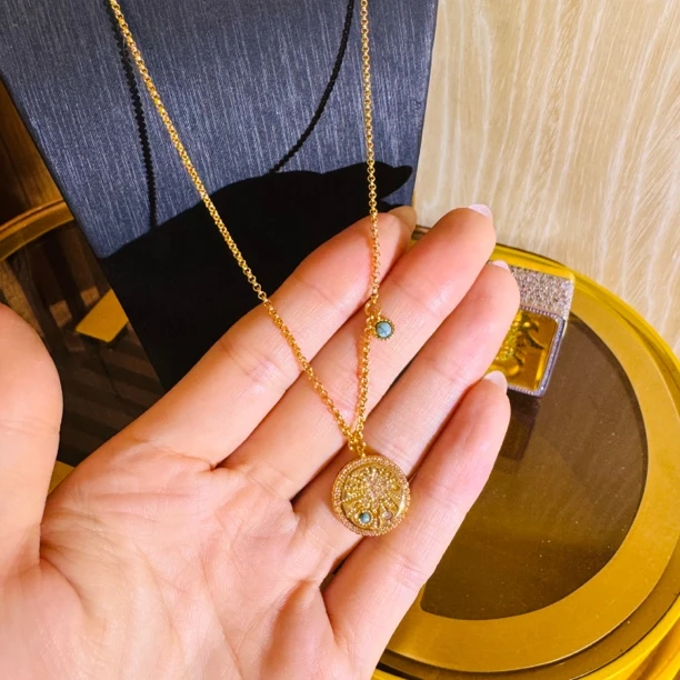 合金合成锆石项链 夏日薄荷五芒星项链(可调节加长款)-zyy279