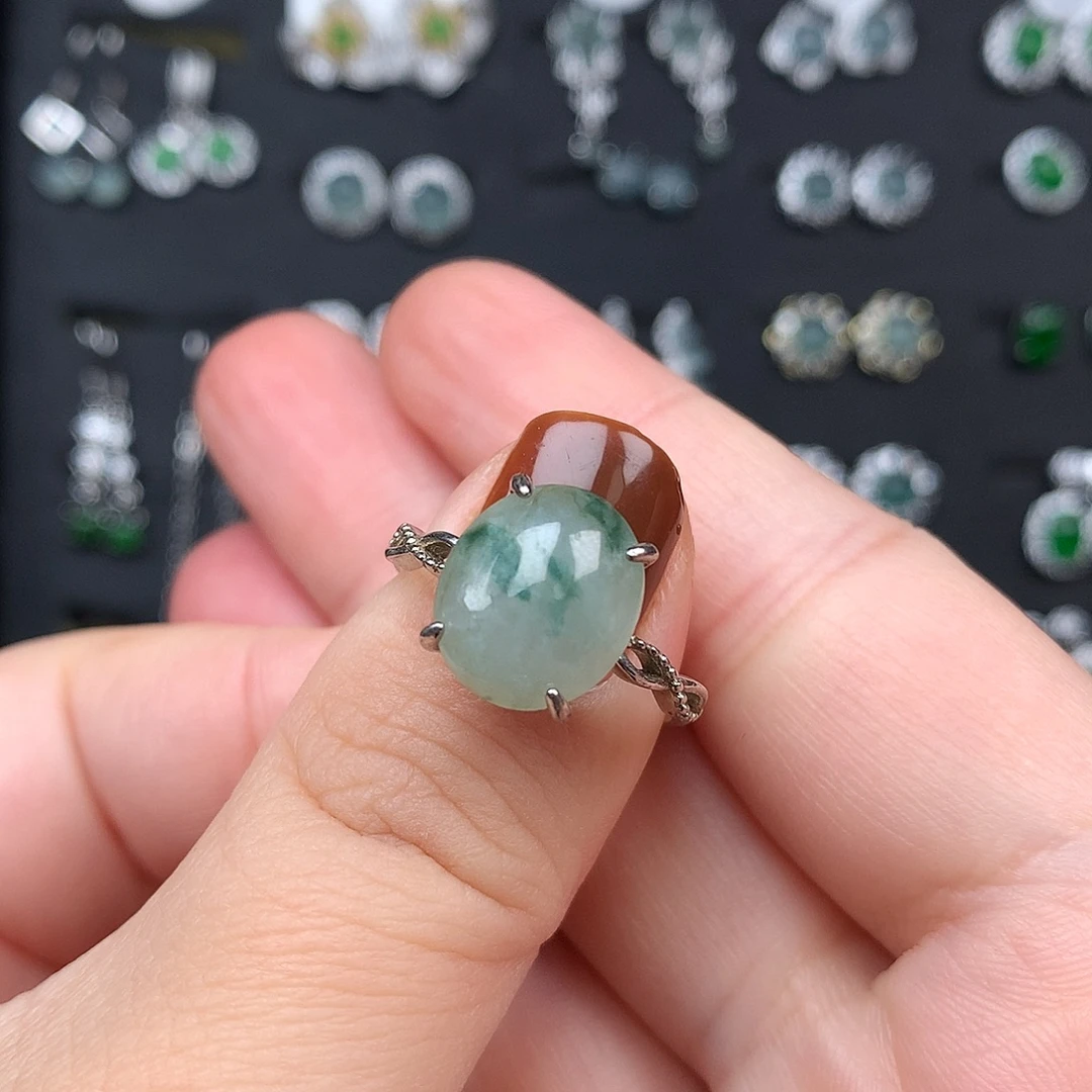 翡翠银S925镶嵌耳饰