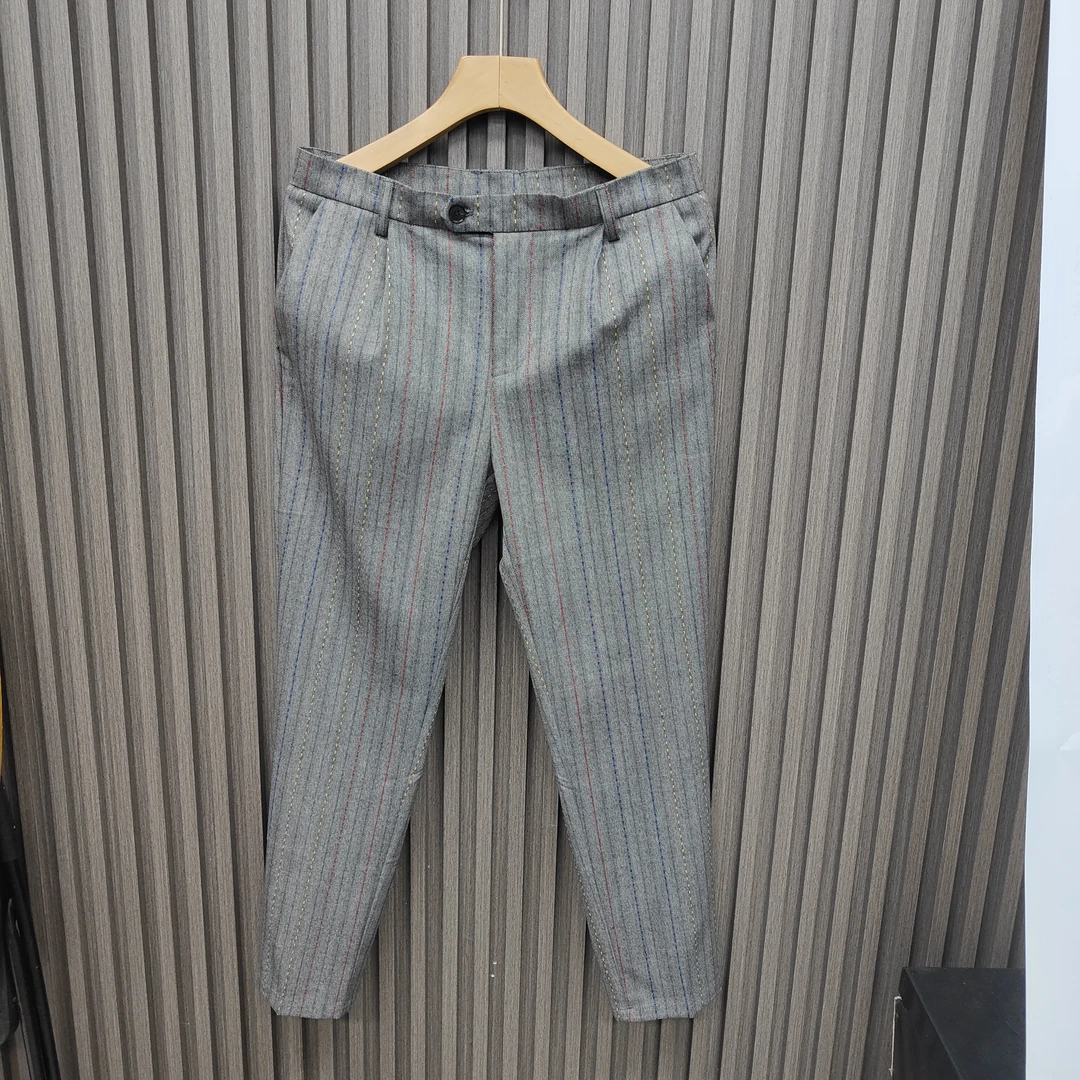 男士极简风修身小直筒裤休闲百搭条纹裤子痞帅长款西裤25119