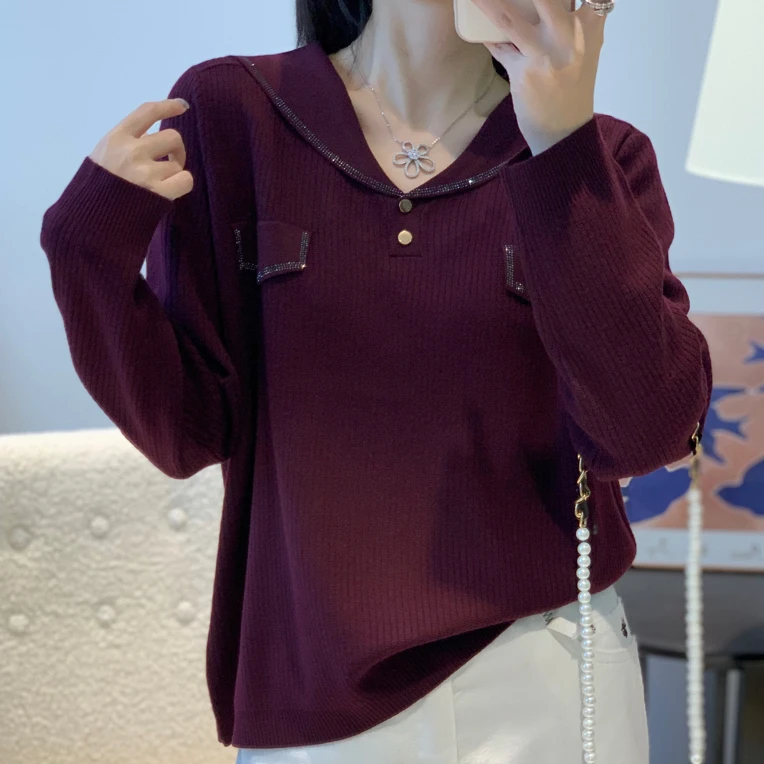 698冬季新款时尚气质宽松百搭海军领毛衣