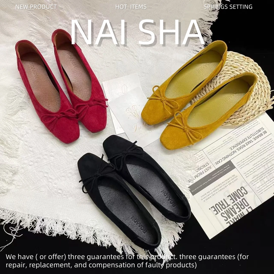 3334小码百搭浅口蝴蝶结芭蕾单鞋2025夏季软底真皮韩版秀气奶奶鞋