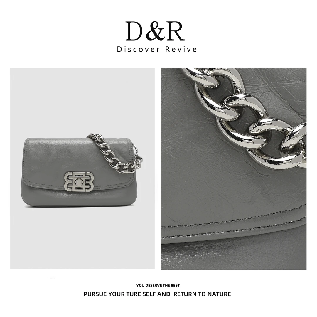 Discover Revive【25年巴家新款】时尚百搭单肩斜挎小方包包E40-灰