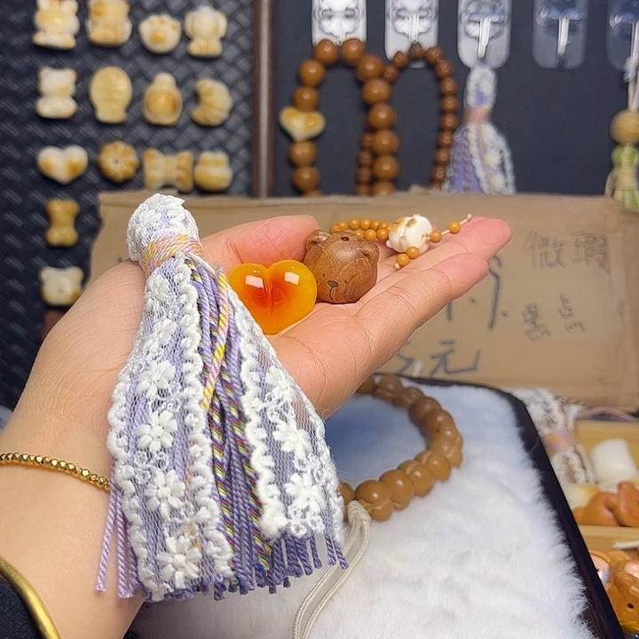 猴头核桃吊坠紫流苏 熊头 爱心 熊提溜棕