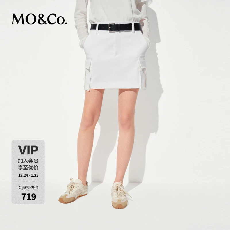 MOCO短裙2025夏新品附腰带中低腰错位工装口袋半身裙MBE2SKT055
