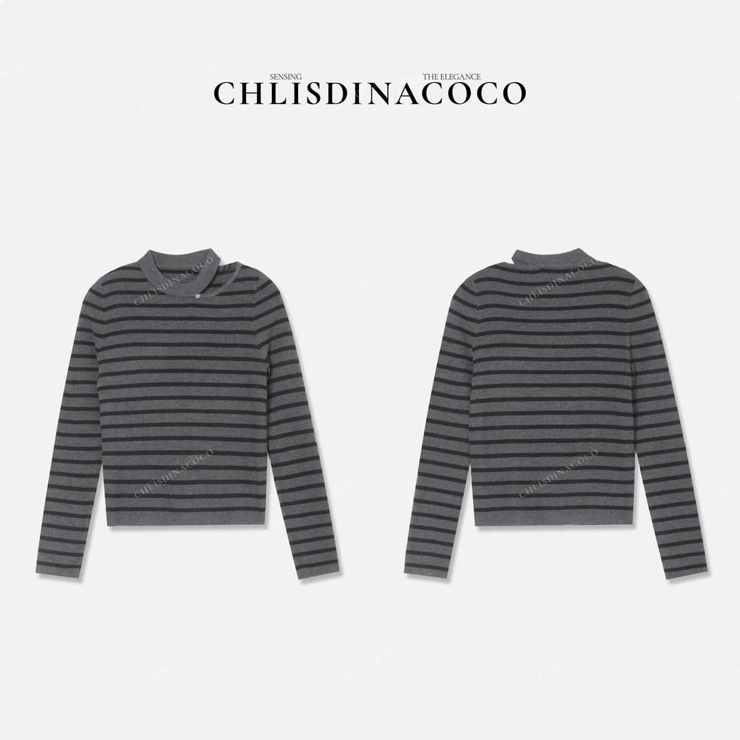 Chlisdinacoco丨“舛梓菋丕“斜肩镂空长袖针织衫C06256MY243