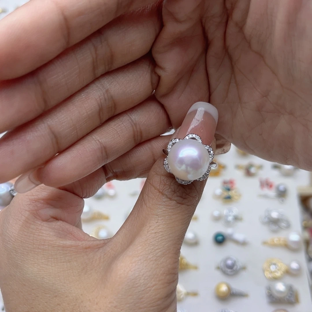 心***圈淡水珍珠合金戒指