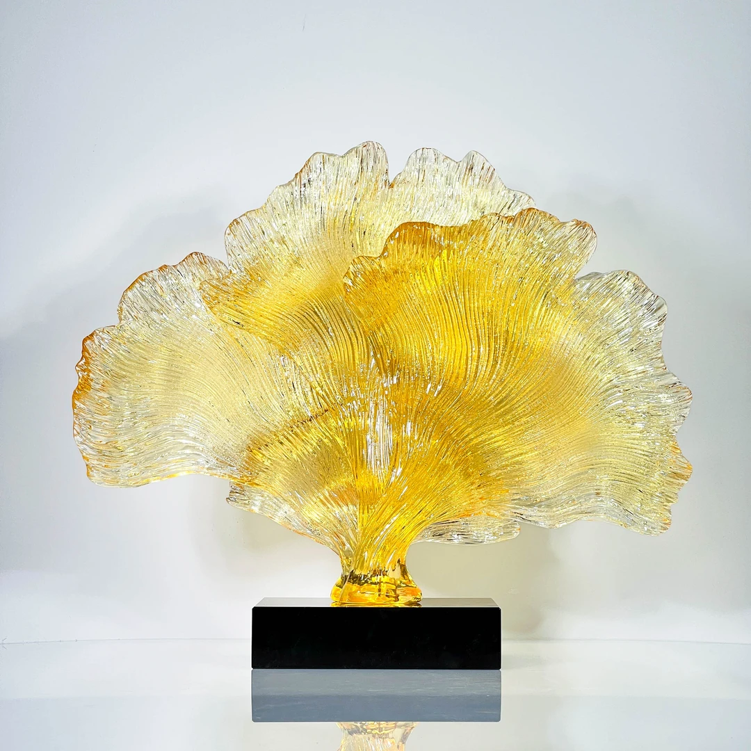 巴比特美学【银杏叶】意式极简纯手工水晶琉璃艺术摆件玄关样板房