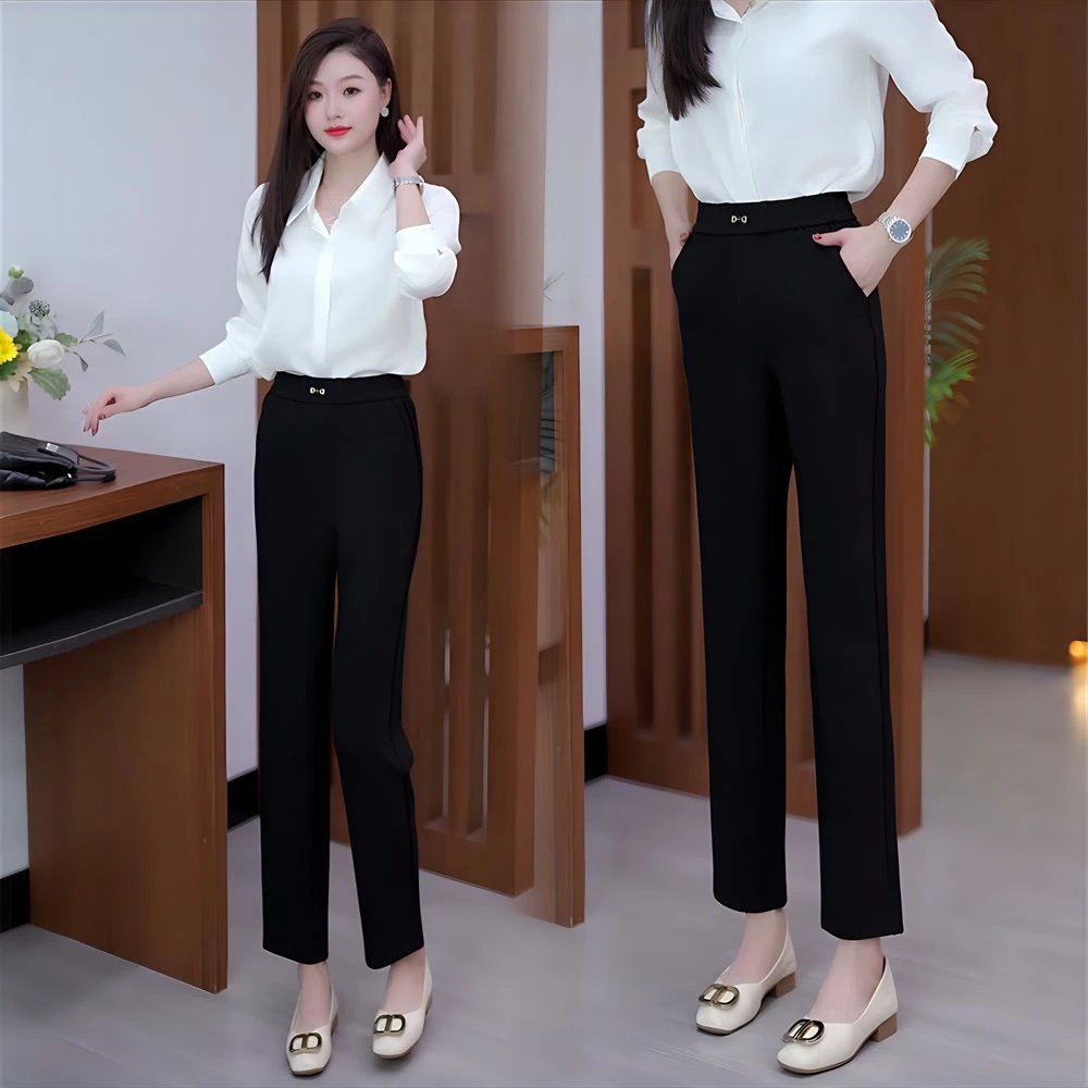 春秋女士显瘦通勤九分烟管裤子女小个子西装裤百搭窄版直筒休闲裤