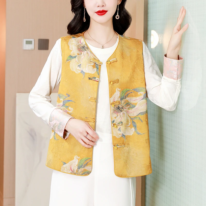 新中式马甲国风盘扣马夹坎肩女小衫2025春夏新款提花无袖背心上衣