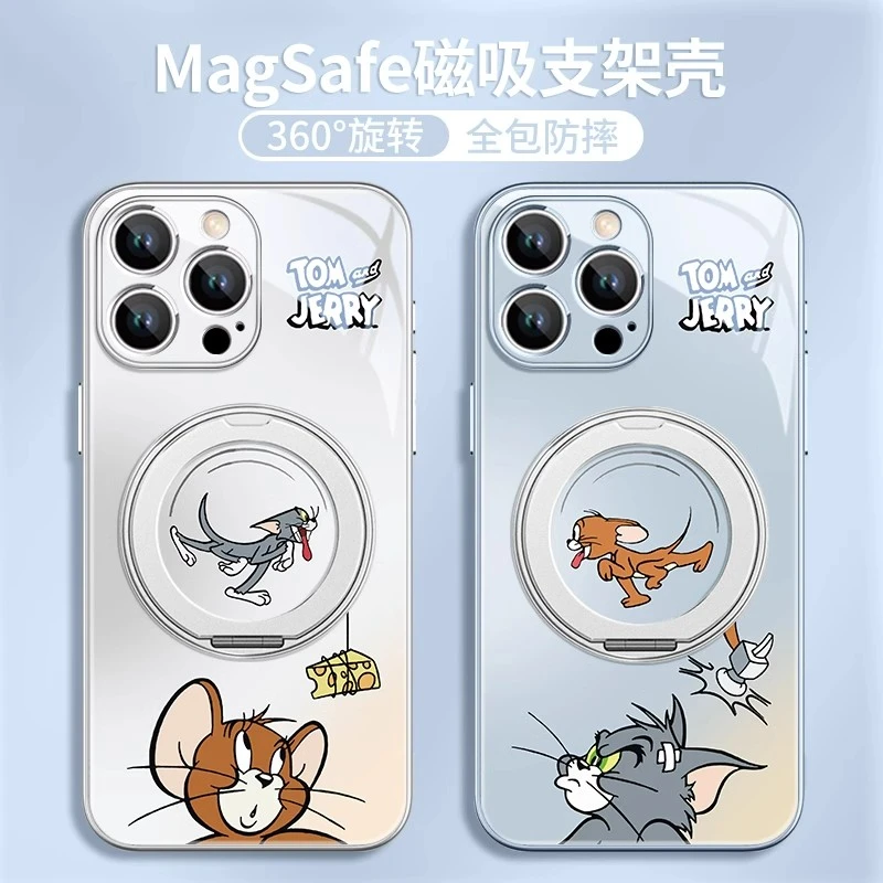 适用苹果17网红卡通iphone15猫和老鼠14magsafe磁吸支架13手机壳