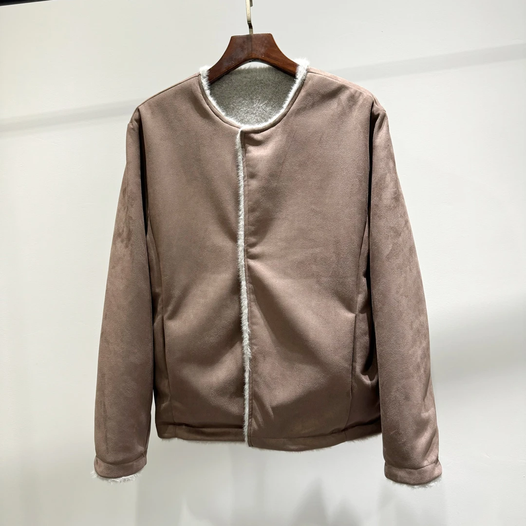 冬季新款时尚座山雕磁吸圆领加绒夹克男士潮流美式休闲保暖外套