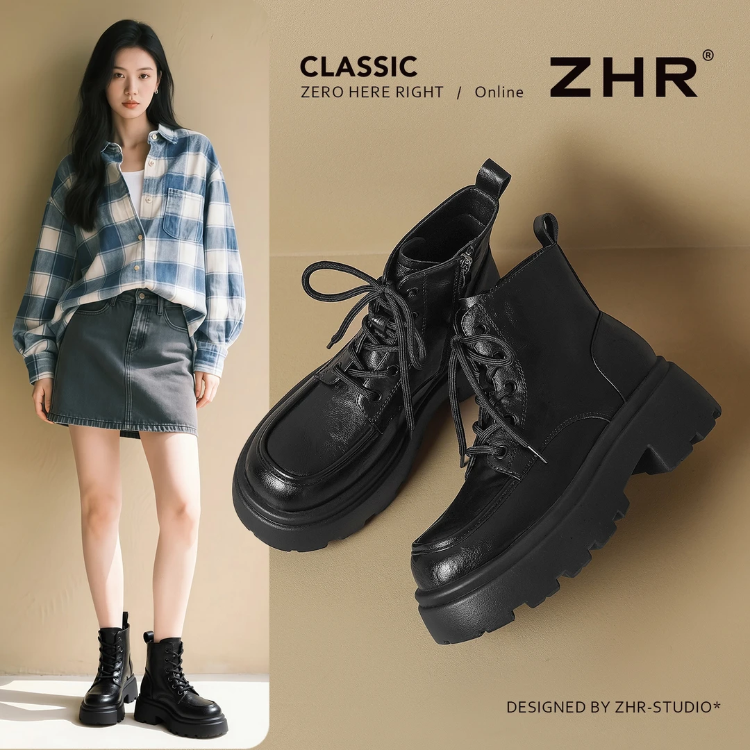 鞋子女ins潮牌百搭厚底马丁靴女英伦风增高短靴防滑瘦瘦靴骑士靴