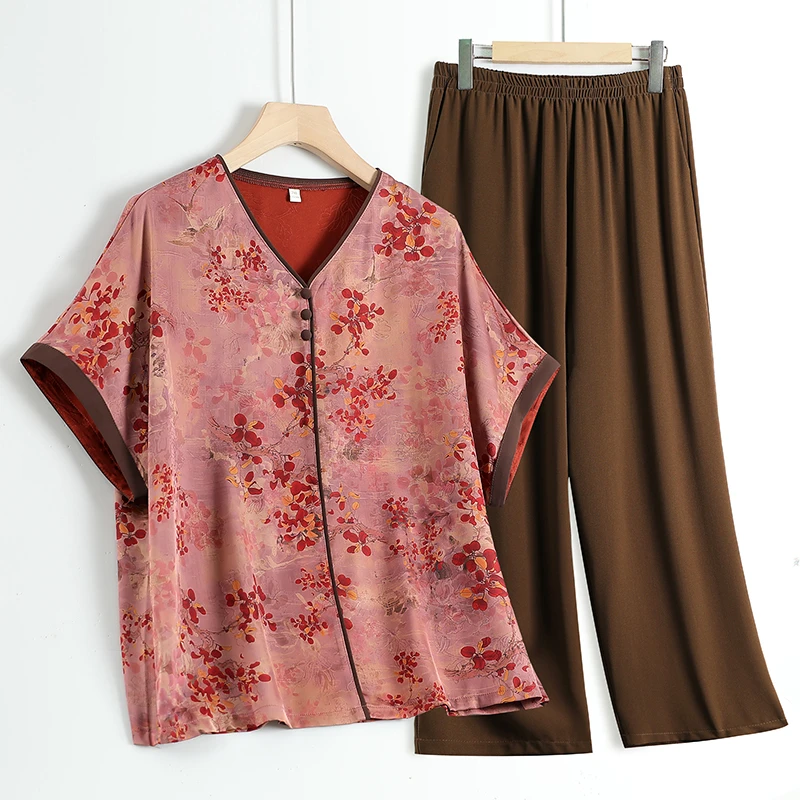 妈妈夏装2025新款套装中老年人T恤女洋气短袖上衣夏季时尚两件套