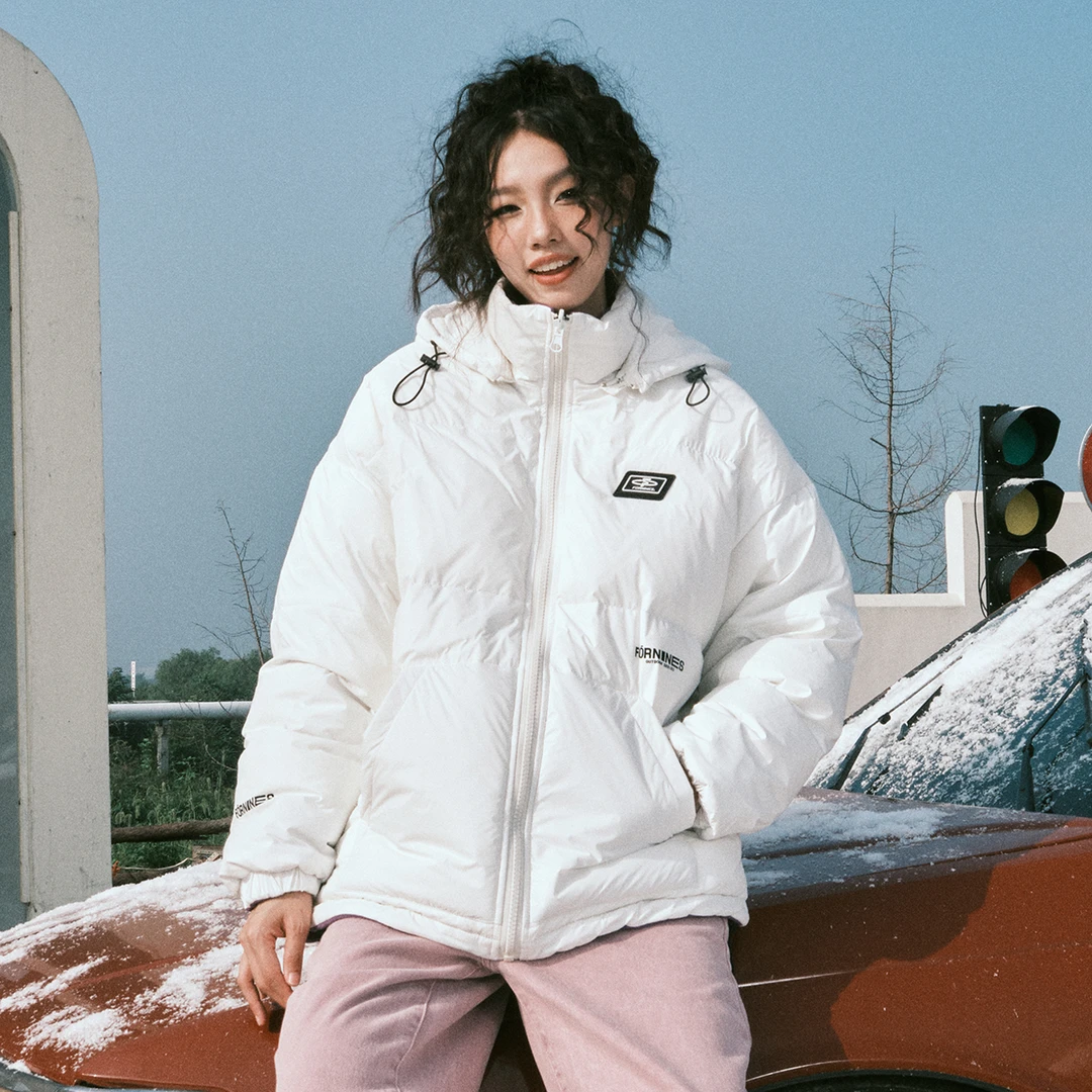 亏米清国潮90白鸭绒两面穿羽绒服男女冬季情侣面包服美式FN168