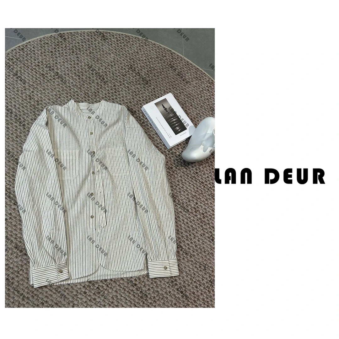 【夏日晚风】圆领条纹衬衫气质时尚韩版长袖女上衣