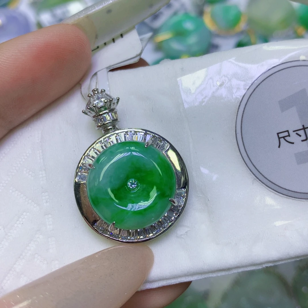 翡翠银S925镶嵌颈饰天然缅甸翡翠a货百元以上9元证书费自理